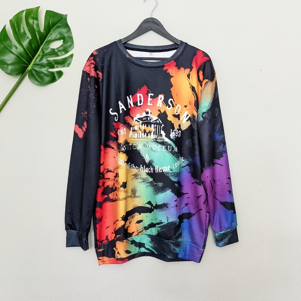 Plus reverse tie-dye Halloween Sanderson witch museum crew neck sweater size 2X